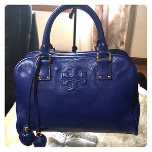 Authentic leather Tory Burch blue satchel